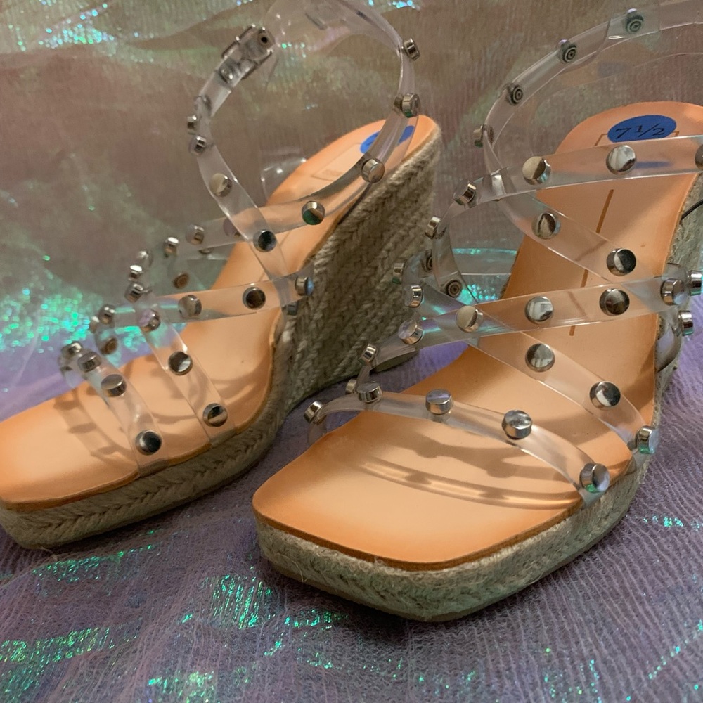 Dolce Vita Maxton Espadrille Wedge Sandal Clear Strap with Studs 7.5